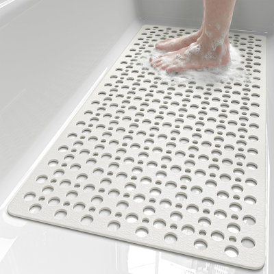 Tapis de douche antidérapant pour baignoire - Tapis de bain TPE souple 35 po x 16 po pour tapis de douche antidérapant pour la douche intérieure, tapis de douche antidérapant avec ventouses, tapis de baignoire à séchage rapide, blanc