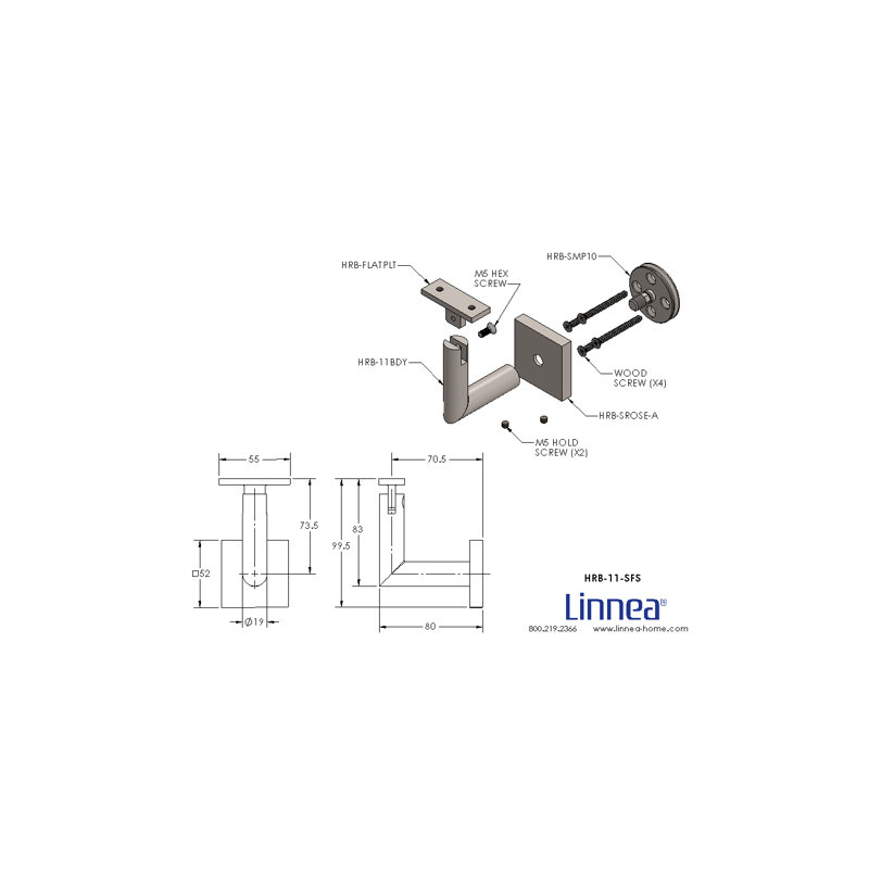 Surface Mount Handrail Bracket with Square Rose and Flat Plate, Polish Stainless Steel