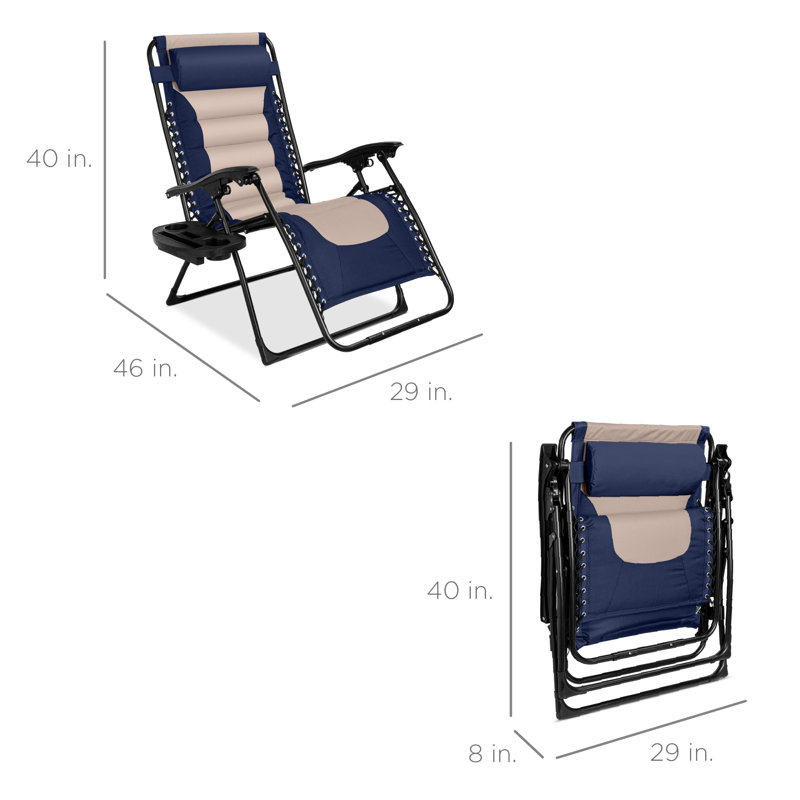 Fauteuil surdimensionné d'extérieur pliable avec plateau latéral Danny-James, Bleu marine / huître