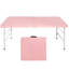 Table de camping pliante 4 pi rose. Utilisation intérieure et extérieure polyvalente. Poids maximum de 135 kg. Pliable avec prise fixe pour faciliter le déplacement. Surface lisse et imperméable. Structure triangulaire améliorée