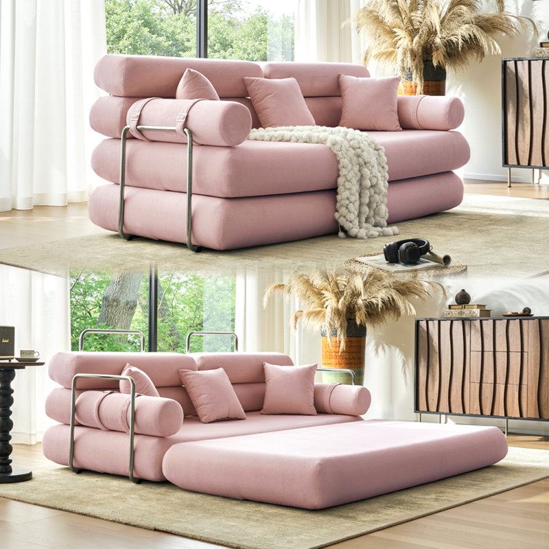 Canapé-lit modulaire convertible en forme de L, tissu chenille rose adapté aux animaux de compagnie, mousse à haute densité 4 couches, canapé-lit moderne pour le salon