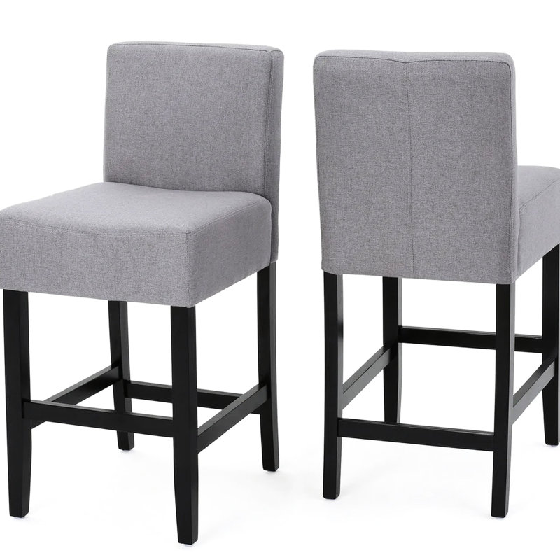 2 tabourets de comptoir Kd, gris, l 17,75 po x P 23,20 po x H 37,73 po, pieds en bois massif, tissu 100%, siège moderne, option contemporaine