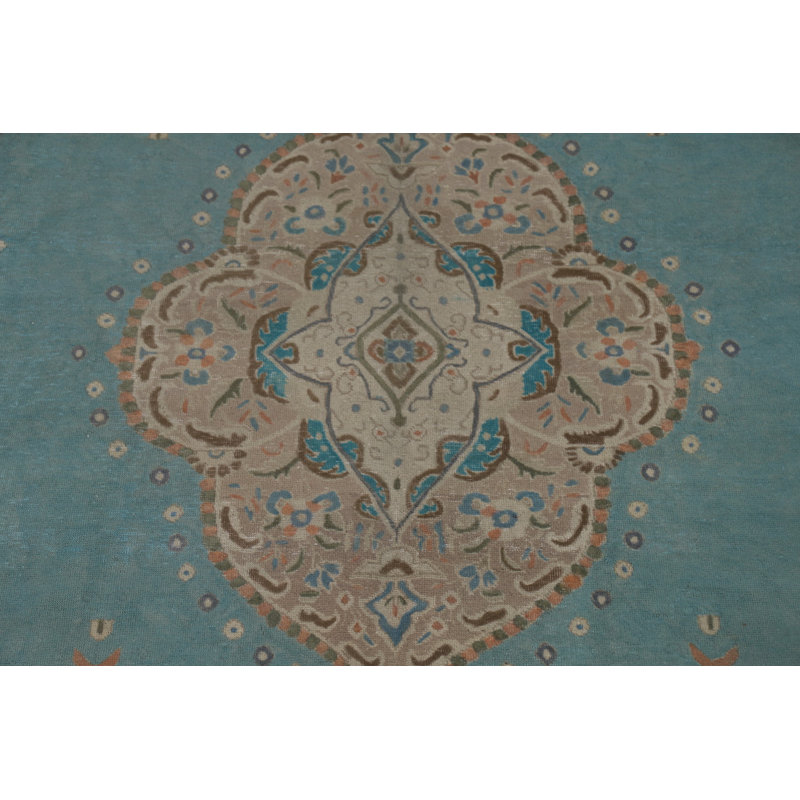 Tapis bleu fait à la main 10 x 13 po