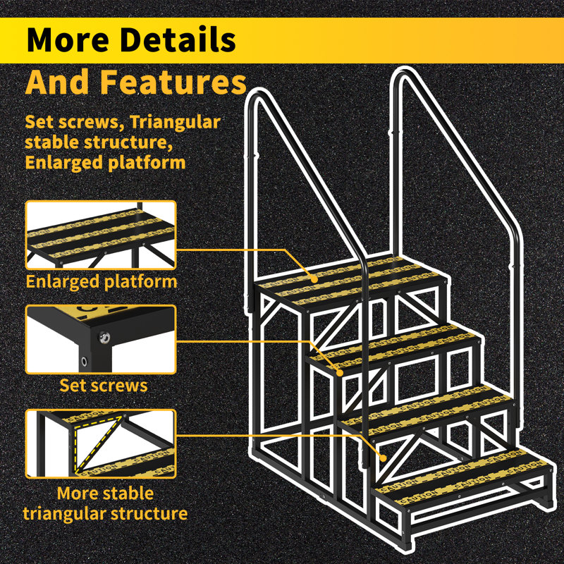 4 Steps Rv Steps With 2 Handrails, Non-slip Hot Tub Steps, Mobile Home Stairs With Non-skid Tapes, Outdoor Steps For Spa Pool, Camper, Travel Trailers, Porch
