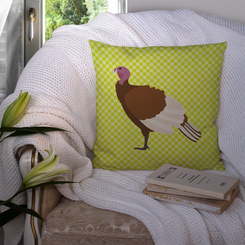 Turkey Hen Check Outdoor Throw Pillow, Green, 14" x 14"