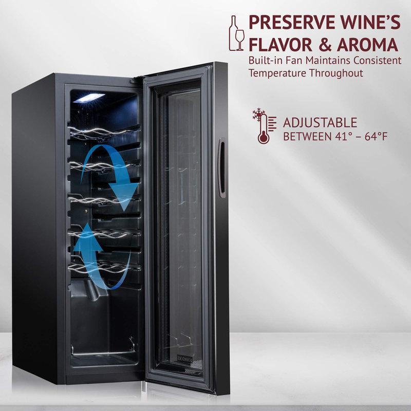 Schmecke 12 Bottle Compressor Wine Refrigerator, Freestanding Wine Cooler with Lock, Black
