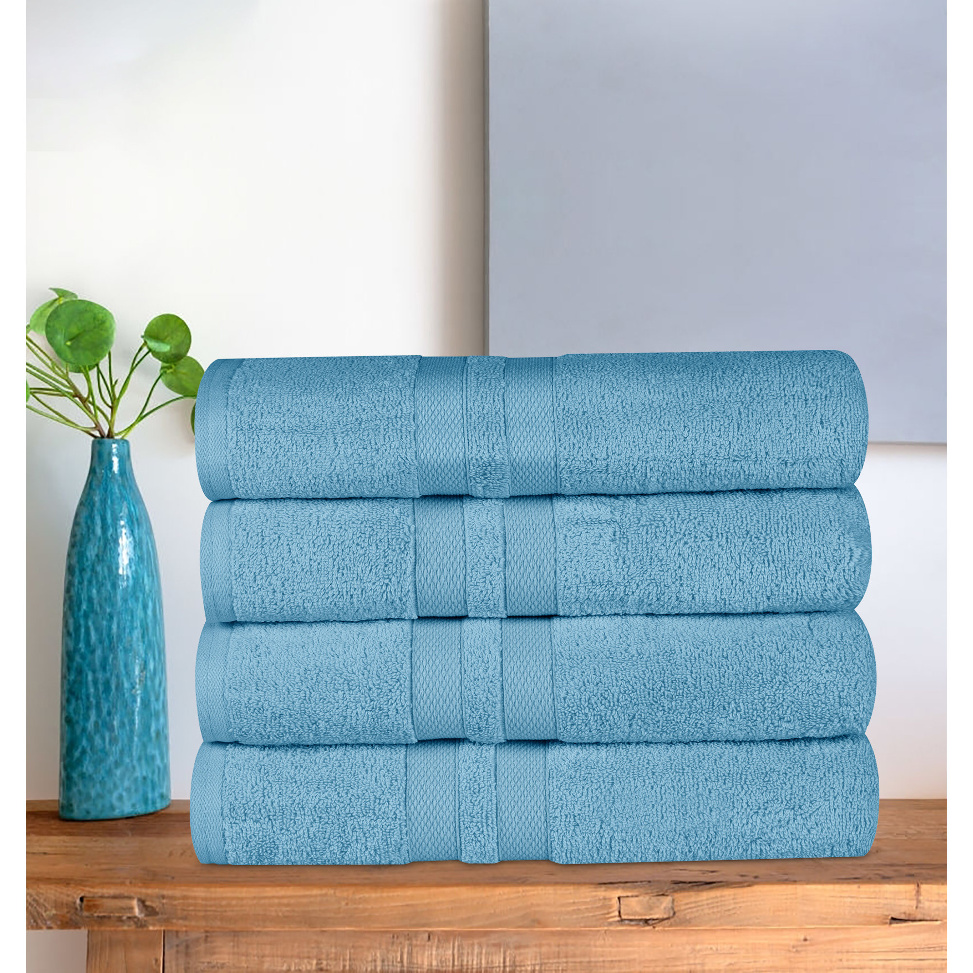 Winthrop Cotton Quick-Drying Solid Bath Towel Set, Denim Blue