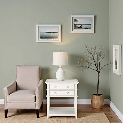 Carmona White 2-Drawer Tray Top Nightstand with Open Shelf and Brushed Gold Pulls