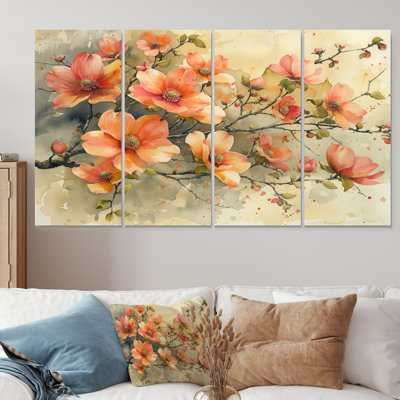 «Pink Beige Summer Breeze Dogwood II», ensemble d'art sur toile cornouiller
