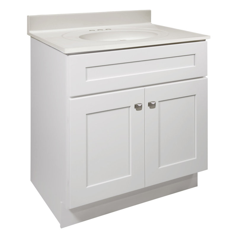 Meuble-lavabo de 31 po avec plateau Brookings, prêt à assembler, Blanc, blanc, Blanc, Centres de 4 po
