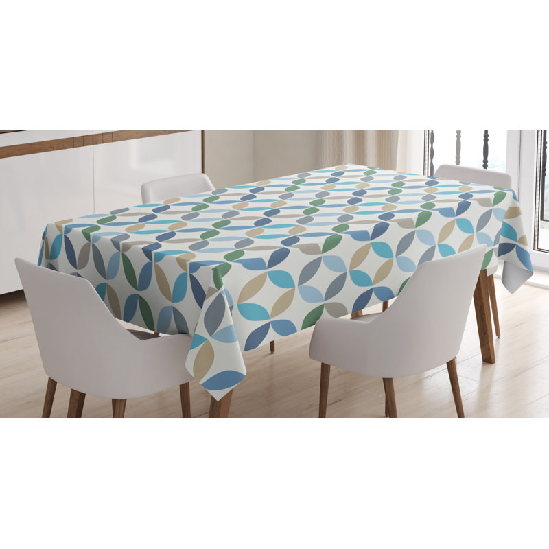 Geometric Circle Dining Room Kitchen Tablecloth, 84" L x 60" W, Blue