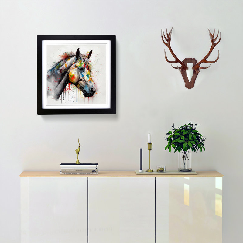 Horse Splatter - Single Picture Frame Print on Wood, Black