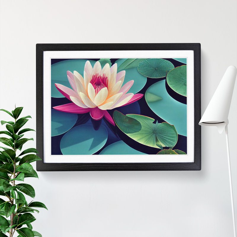 Shimmering Water Lily Flower - Framed Print, Black, 34cm H x 46cm W x 2cm D