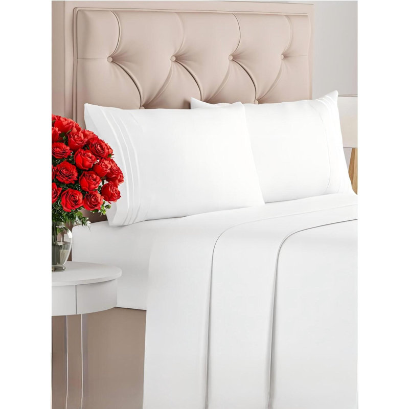White Queen Size 4-Piece Bedding Set, Oeko-Tex Certified, Deep Pockets, Ultra-Soft And Wrinkle-Resistant, Hotel-Grade Fit For The Whole Family.