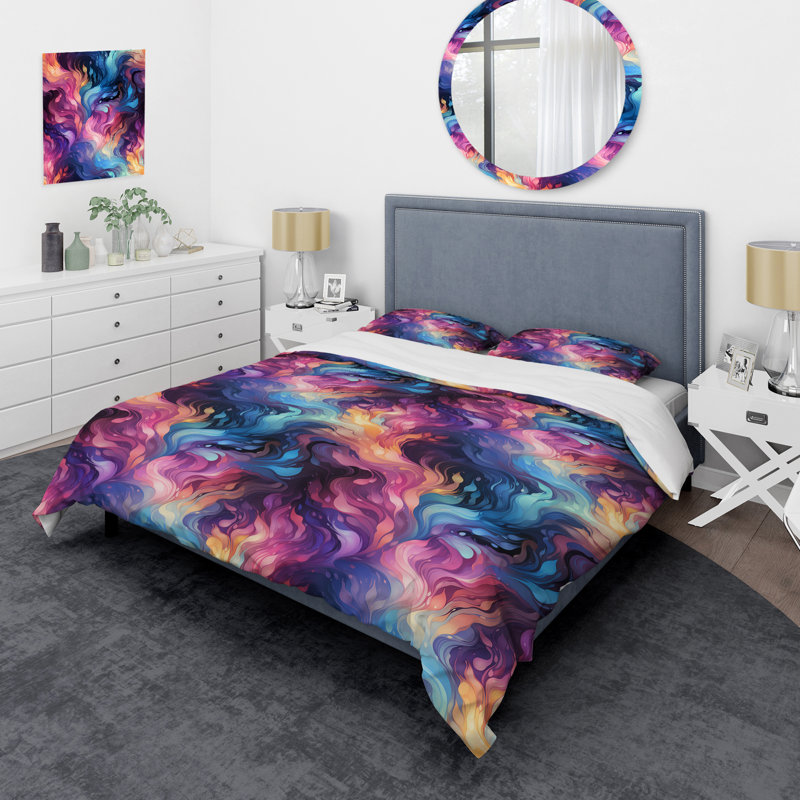 Literie camouflage mauve et bleu Aura céleste, Housse de couette pour très grand lit et 2 très