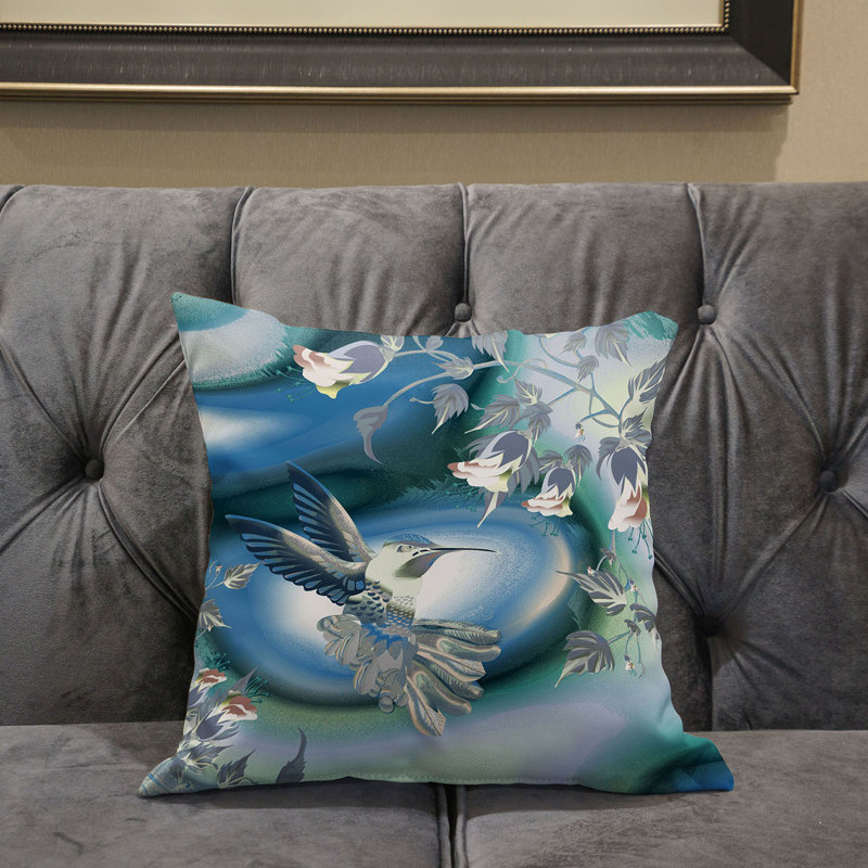 Housse de coussin en polyester pour l'intérieur et l'extérieur, 20 po x 20 po, Blanc / bleu