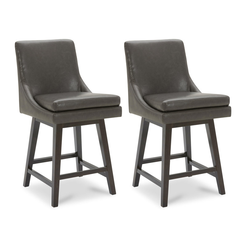 Aleksy Swivel Upholstered Counter Stool with Solid Wood Frame, Retro Gray, Counter Stool (26.5" Seat Height)