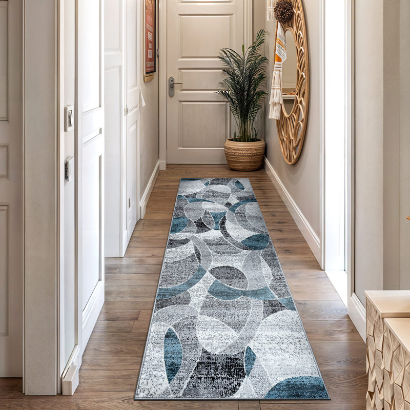 Rambo Contemporary Distressed Circle Area Rug, Runner 2' x 7'