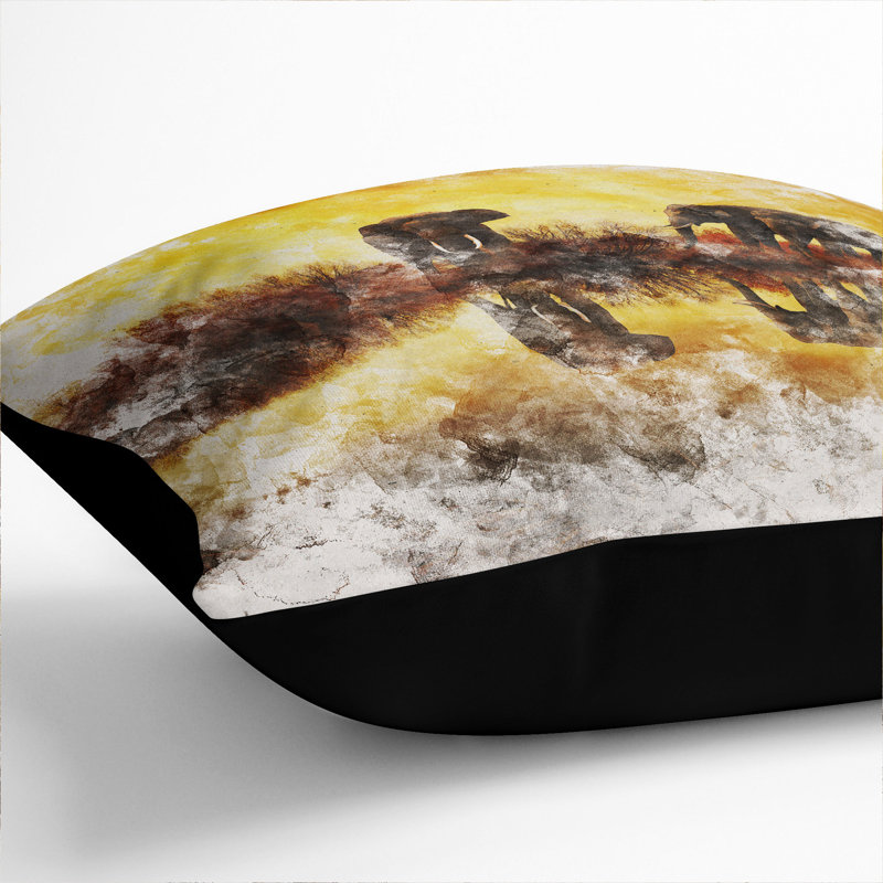 Elephants at Sunset Watercolour Scatter Cushion, 40cm H x 40cm W x 15cm D, Black