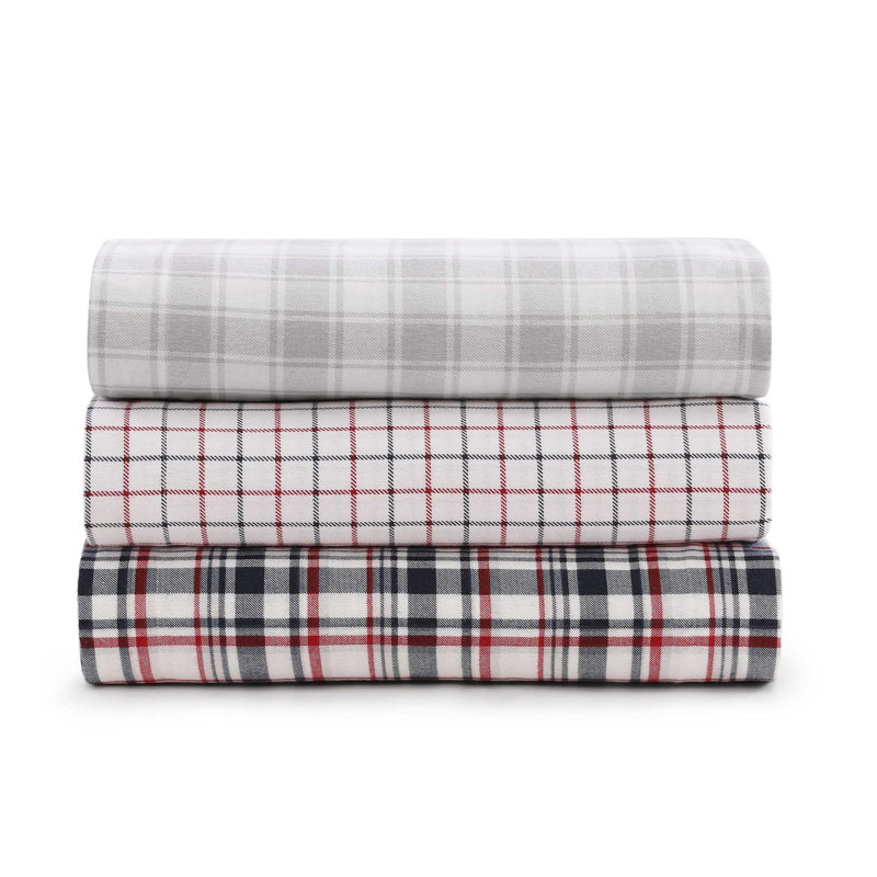 Tommy Hilfiger Glenbrook Plaid Blue Cotton Flannel Sheet Set, King Sheet Set with 2 Pillowcases, Blue/Black Plaid