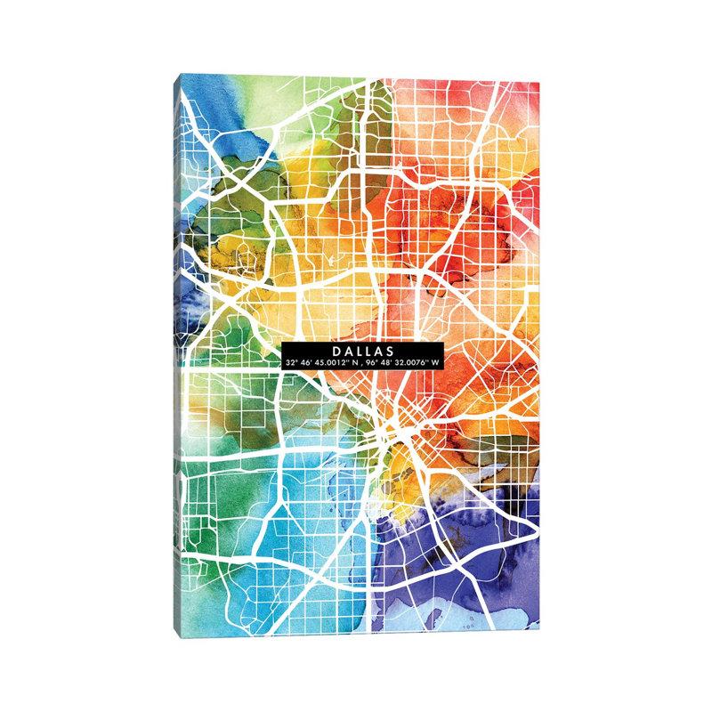 Dallas City Map Colourful - Wrapped Canvas Print, 152.5 cm H x 101.5 cm W