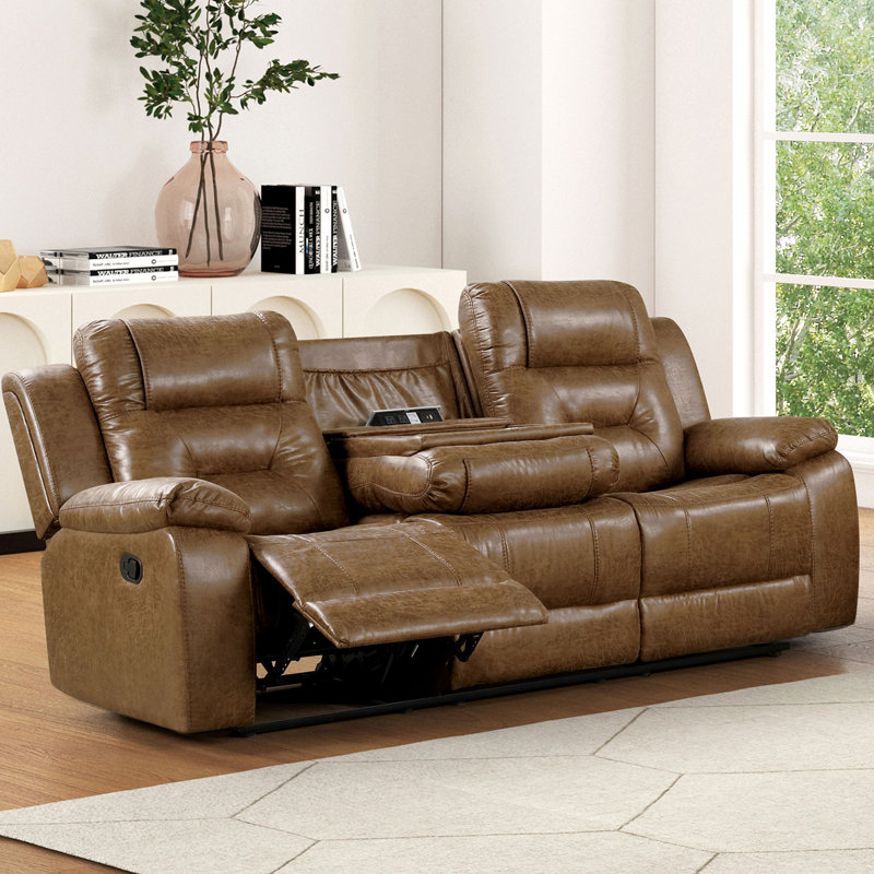82" W Transitional Sofa, Manual Recline, Brown