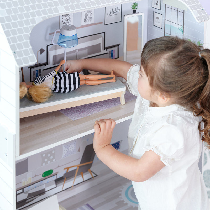 Teamson Kids Deluxe 3-Story Wooden Doll House for 12" Dolls