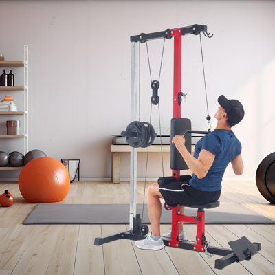 Red Heavy Duty LAT Row Cable Machine High & Low Pulley Station LAT Pull Down Machine with Adjustable Leg Support Home Gym Strength Training Back Workout Equipment