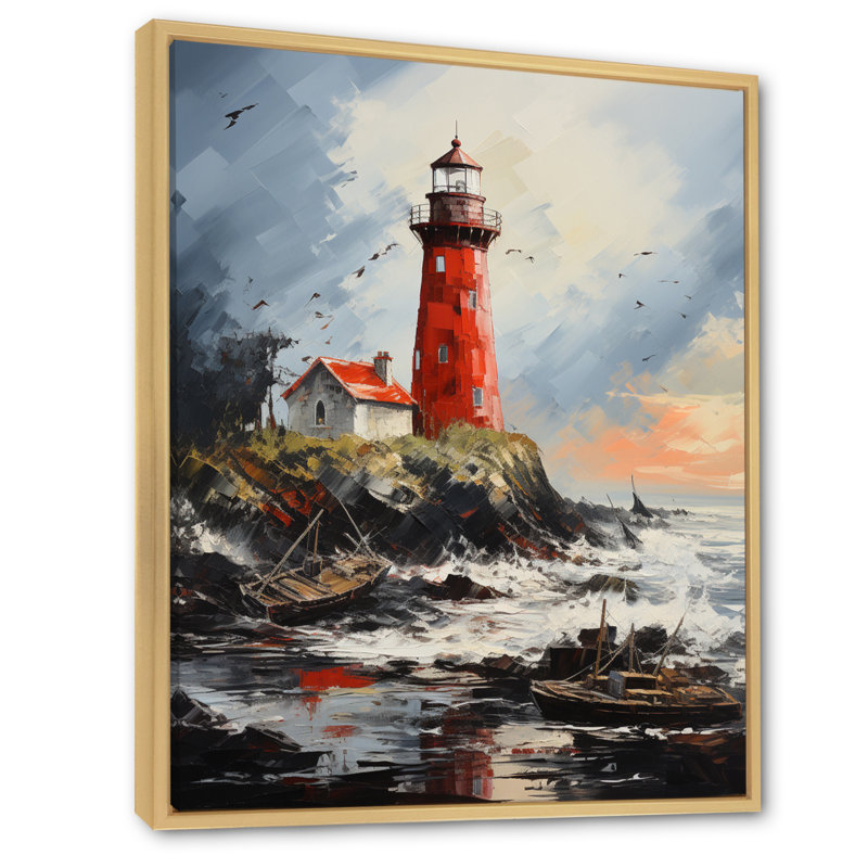 Impression sur toile «Red Beach Lighthouse Guiding - Cityscapes», Cadre naturel flottant, H 32 po x l 16 po x P 1 po