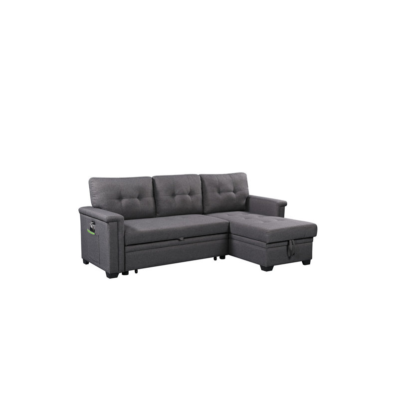 Nirvana Urban Upmarket Reversible Sleeper Sectional Sofa With Storage Chaise, Dark Gray Linen