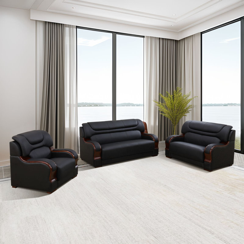 3-Piece Living Room Sofa Set, Black