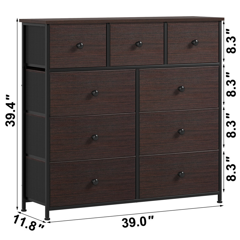 Ojaswi 9 Drawer 99.1Cm W Chest, Black/Brown
