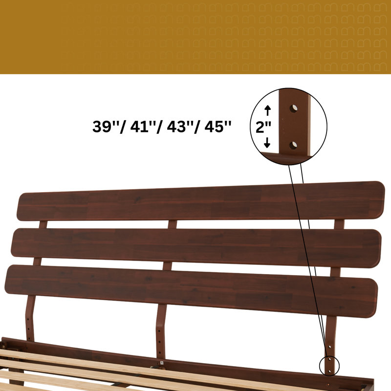 Caden Solid Wood Platform Bed with Adjustable Headboard, Mid-Century Modern, King, Walnut