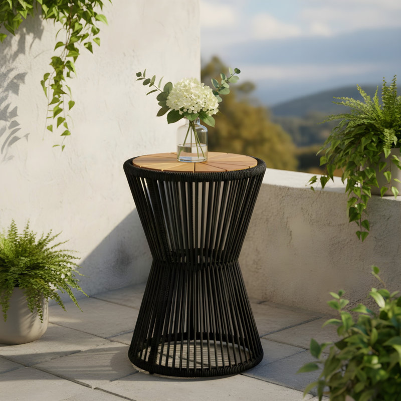 Table d'appoint longue en sablier avec corde et bois