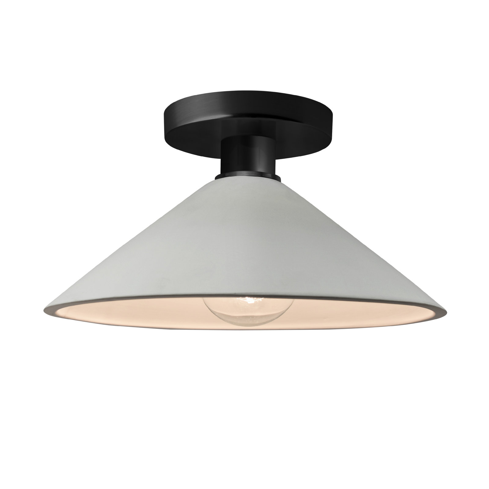 Single Light Ceramic Semi Flush Mount, Matte White, Matte Black, Incandescent (Not Included)