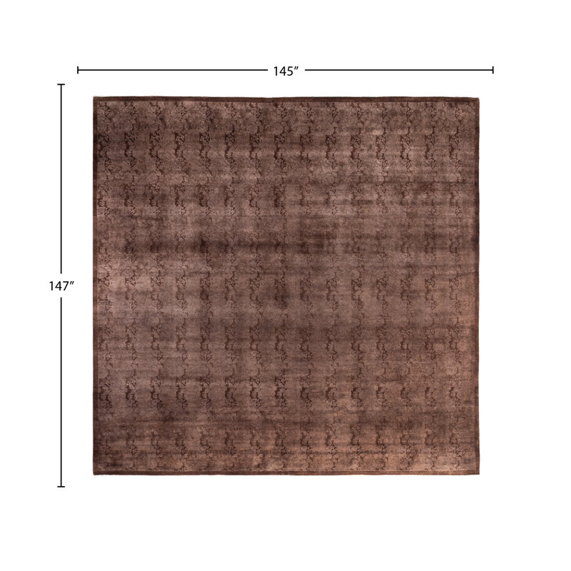 Tapis carré noué à la main de conception unique Rachal - beige, 12 pi 1 po x 12 pi 3 po