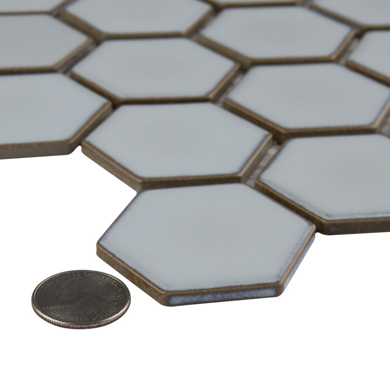 Hudson Due 2" x 2" Hex Porcelain Mosaic Wall & Floor Tile, Silk White