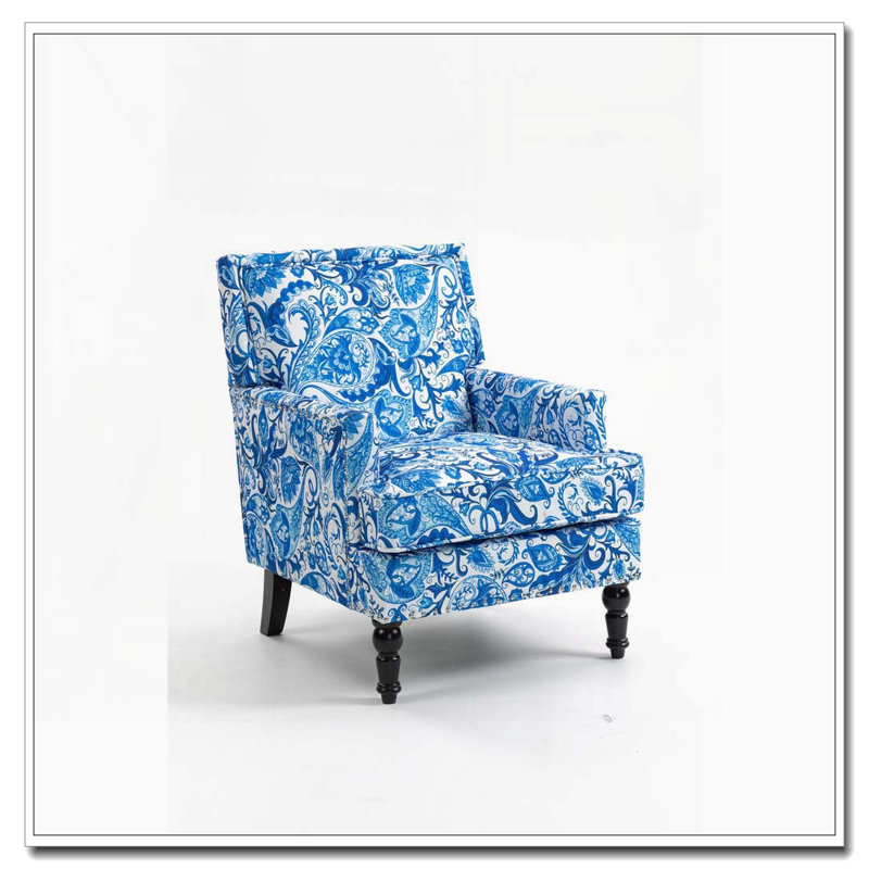 Chaise d'appoint rembourrée, Rayures bleues et blanches