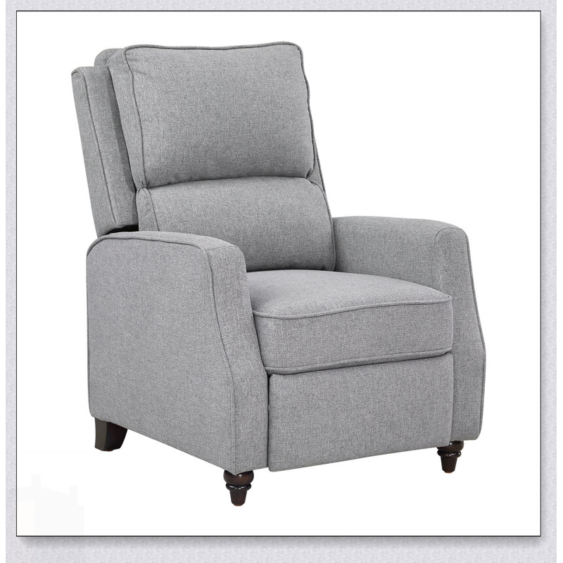 Fauteuil inclinable rembourré en tissu gris avec dossier en bois massif, style transitionnel, 1 pièce, Gris