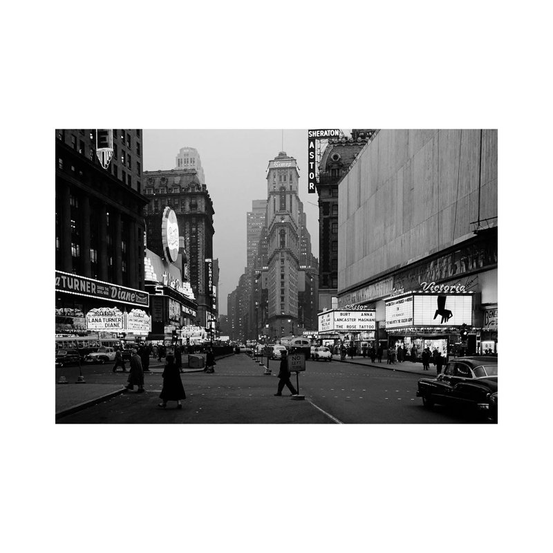 1950s Night Times Square Looking South Form Duffy Square To NY Times Building Movie Marquees New York City NY USA - Wrapped Canvas Print
