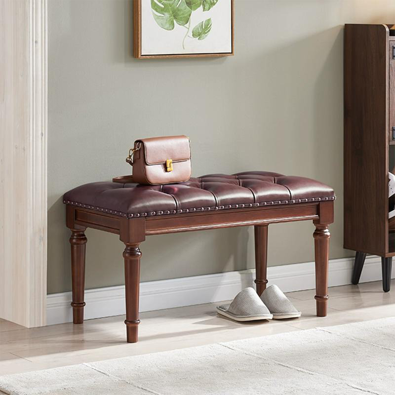 Long banc en cuir brun de style moderne pour chambre et vestibule, Brun, H 17,72 po x l 31,5 po x P 14,96 po