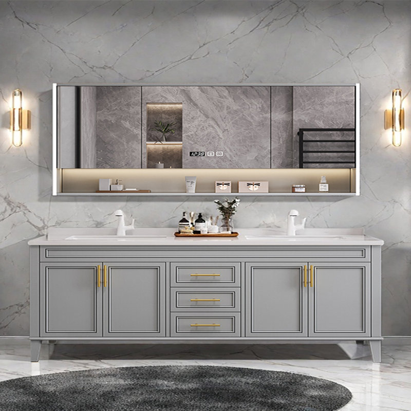 Armoire de salle de bain simple et moderne de style français, 32.28'' H x 78.74'' W x 21.65'' D, Gris clair