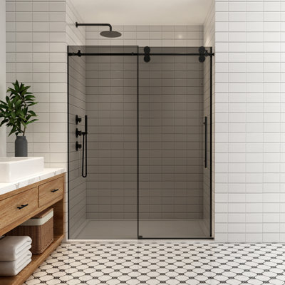 Porte de douche coulissante simple noir mat l 56 po x H 78 po Echarri