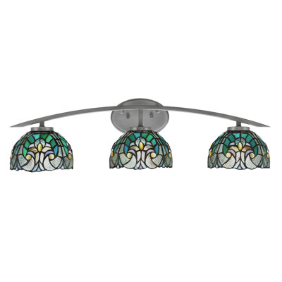 Kurve 3 Light Bath Bar With 7" Turquoise Cypress Art Glass