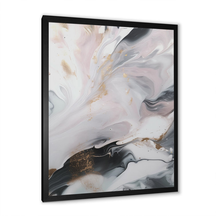 White and Grey Ripples of Stone II - Abstract Marble Canvas Prints Mercer41 Size: 20 H x 12 W x 1 D, Format: Black Floater Framed
