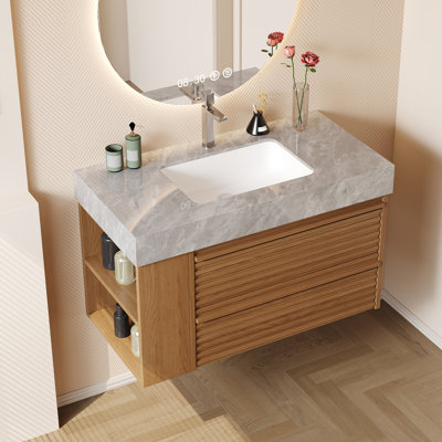 Modern 36" Bathroom Vanities, Sintered Stone Tabletop, 2 Drawers, Pre-Assembled