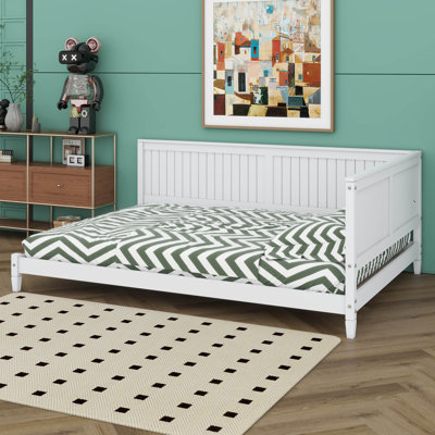 Full Size Daybed With Wooden Slats Support, Sofa Bed With Backrest & Armrest For Living Room Guest Room, No Box Spring Needed