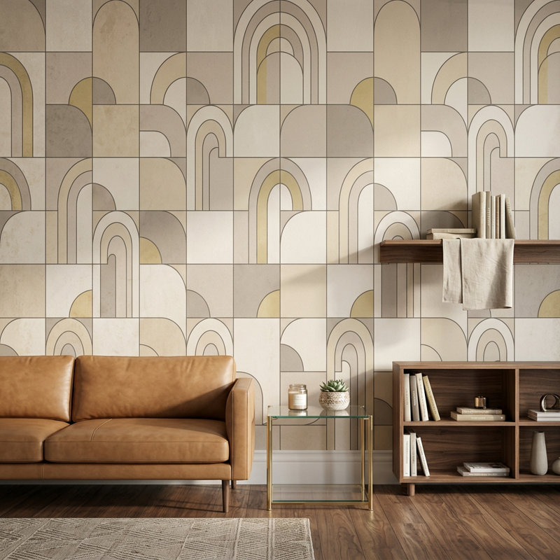 Papier peint géométrique amovible Arches Art Deco, 140 po x 108 po, Peler et coller