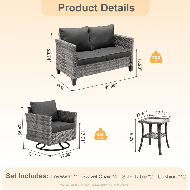Ensemble de mobilier d'extérieur 7 pièces, Noir