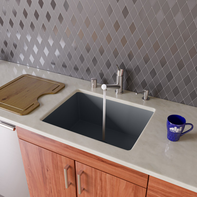 Évier de cuisine encastrable en granite l 24 po x l 17 po, Titane